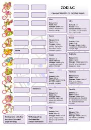 English Worksheet: STAR SIGNS + Song ZODIAC by Roberta Flack (TO BE + ADJECTIVES)