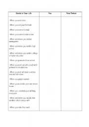 English Worksheet: EVENTS IN YOUR LIFE