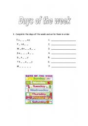 English Worksheet: Days of the Week