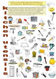English Worksheet: FOOD 9 - Kitchen utensils