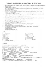 English worksheet: basic rules for articles