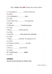 English worksheet: Articles A & An