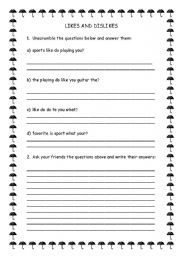 English worksheet: Likes and dislikes