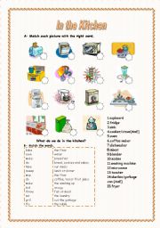 English Worksheet: In the Kitchen (1/2) - Kitchen Appliances, Activities and Cooking Verbs