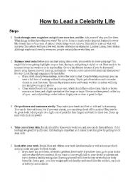 English worksheet: How to lead a celebrity life!!!!