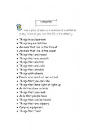 English worksheet: Categories