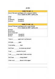 English Worksheet: A and AN