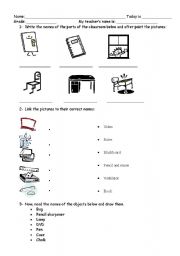 English Worksheet: Activity about the parts of the classroom