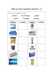English worksheet: What are these medicines used for #2