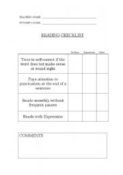 English Worksheet: Reading Checklist