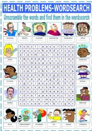 HEALTH PROBLEMS - WORDSEARCH