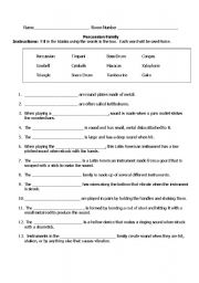 English worksheet: Percussion Family Worksheet