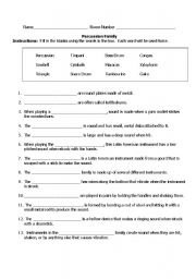 English Worksheet: Percussion Family Worksheet