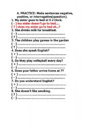 English worksheet: simple present tense quiz