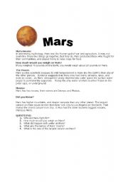 English worksheet: Reading comprehension-Mars