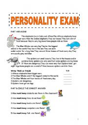 English Worksheet: PERSONALITY EXAM!Amazing Exam for you and for your students(3 pages)