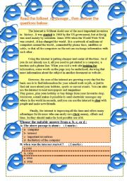 English Worksheet: reading passages about internet