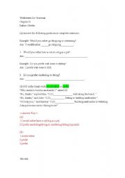 English worksheet: Amys Grammar Palace-worksheet 01-prefer/rather