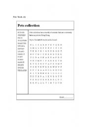 English Worksheet: Learn about Pet Names (wordsearch)