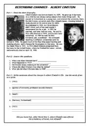 English Worksheet: Describing Changes - Albert Einstein  (Past Tense)