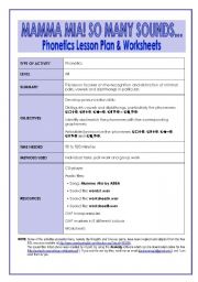 MAMMA MIA! SO MANY SOUNDS  Phonetics Lesson Plan & Worksheets (12 pages, key included)