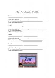 English Worksheet: Be a music critic!