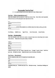 English Worksheet: Personality Test for Fun