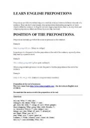 English worksheet: Prepositions at the end of a sentence