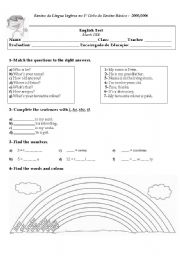 English Worksheet: test on personal pronouns, colours, family and house