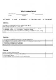 English Worksheet: ESL Progress Report - Elementary