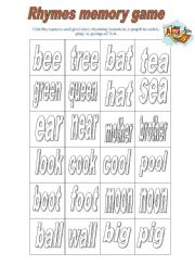 English Worksheet: rhyming words memory game(1 out of 2)