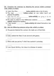 English Worksheet: Relative Pronouns