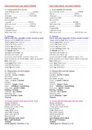 English Worksheet: HOT AN DCOLD by KATY PERRRY