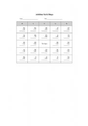 English Worksheet: Math bingo