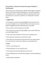 English worksheet: present perfect continuous exercise