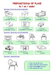Prepositions of place in/on/under