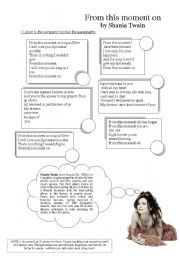 English worksheet: Song: From this moment on by Shania Twain