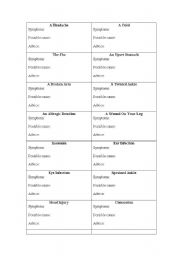 English worksheet: Illness Cards