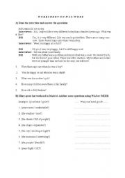 English Worksheet: Was Were