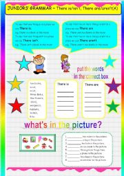 English Worksheet: JUNIORS GRAMMAR THERE IS-THERE ARE(PART A)