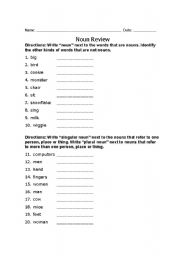 English Worksheet: noun review