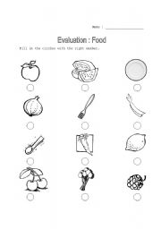 English worksheet: Evaluation - Food