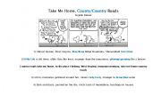 English worksheet: Take Me Home Country Roads Work Sheet