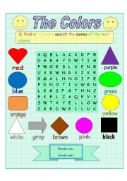 English Worksheet: The colors (word search)