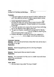 English worksheet: The Prince and the Pauper Quiz Chs. 11-14