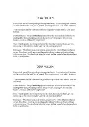 English Worksheet: Catcher in the Rye-Dear Holden response letter