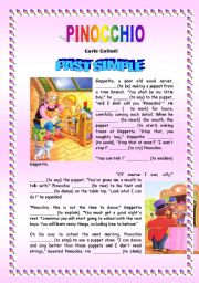 Pinocchios Story - Past Simple - 4 Pages