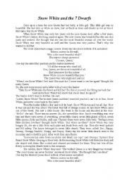 English Worksheet: Snow whte and the seve Dwarfs - the story