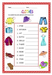 scrambled words clothes - ESL worksheet by maripa