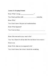 English worksheet: lesson 10: Keeping Friends